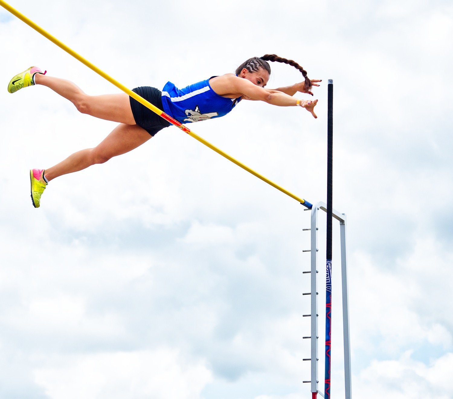 Brooklyn Marcee sets a new personal record of 12'6" on the pole vault, earning the regional championship and one of two state meet berths. [see more sprinters, soarers]